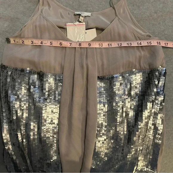 NWT Joie Silk Silvana Silver Ruffle Front Sequin tank Top Cami size S - Picture 5 of 10